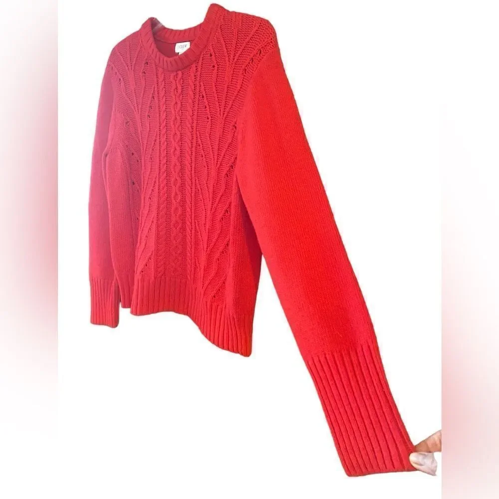 J. Crew Sz L Red Classic Crew Neck Chunky Knit Long Sleeve Preppy Winter Sweater